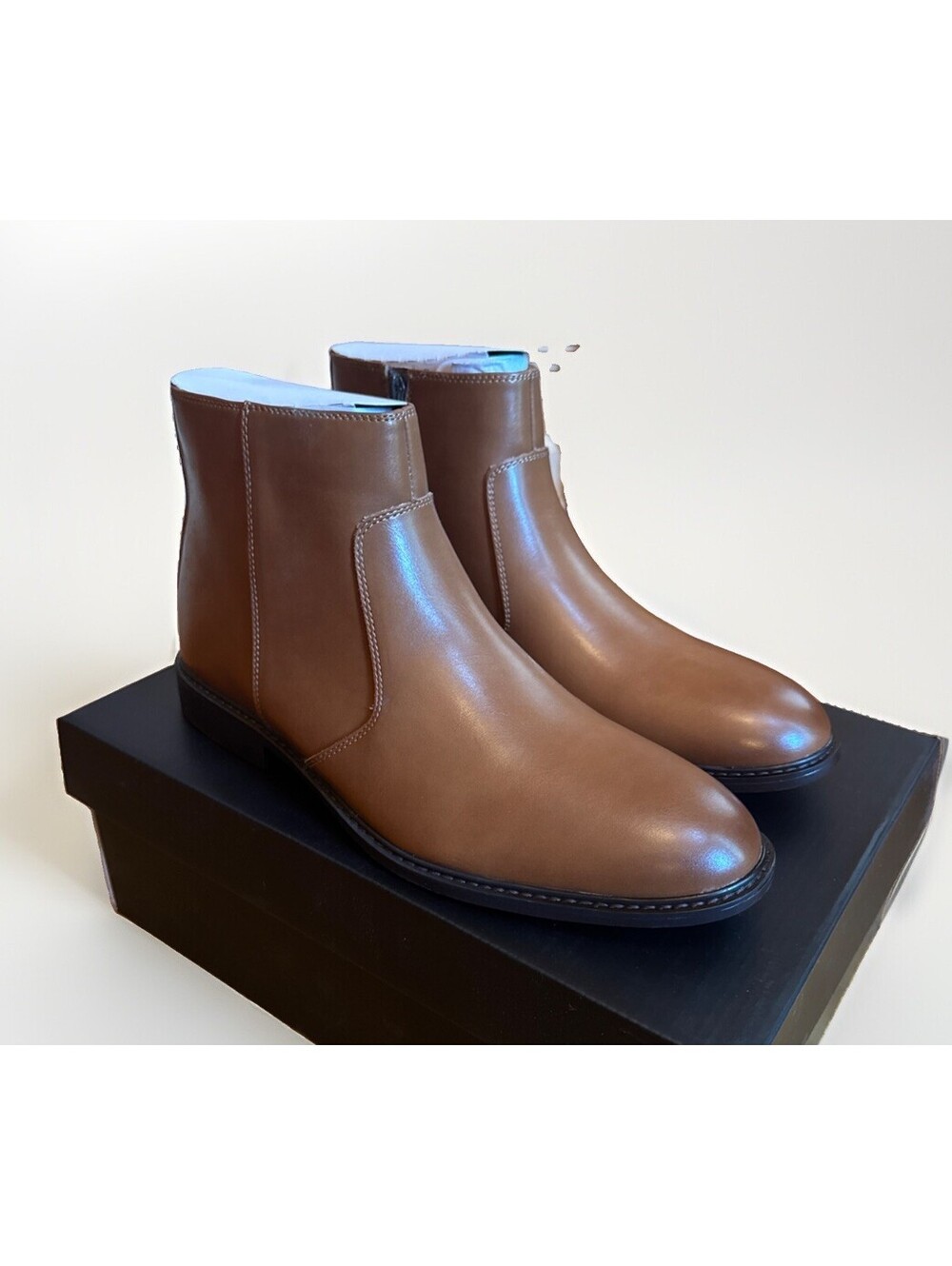 NEW Alfani Men's Brown Liam Ankle Boots Faux Leather Side Zip Size 12 M